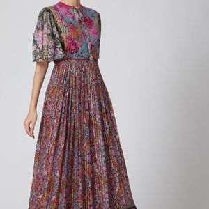 Siddhartha Bansal Emerald Green & Red Gathered Maxi Dress